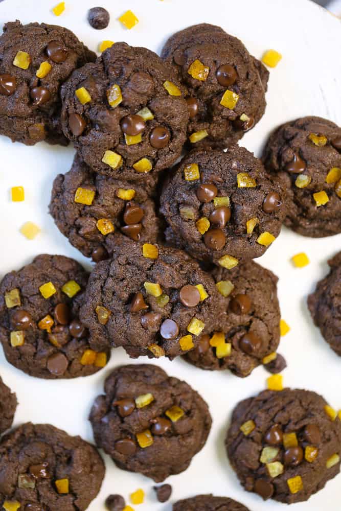 Fudgy Double Chocolate Orange Cookies - orange chocolate chip cookies
