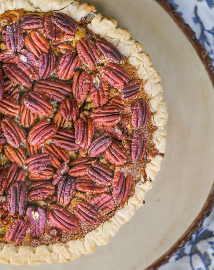 SIDE VIEW OF Pecan Cheesecake Pie