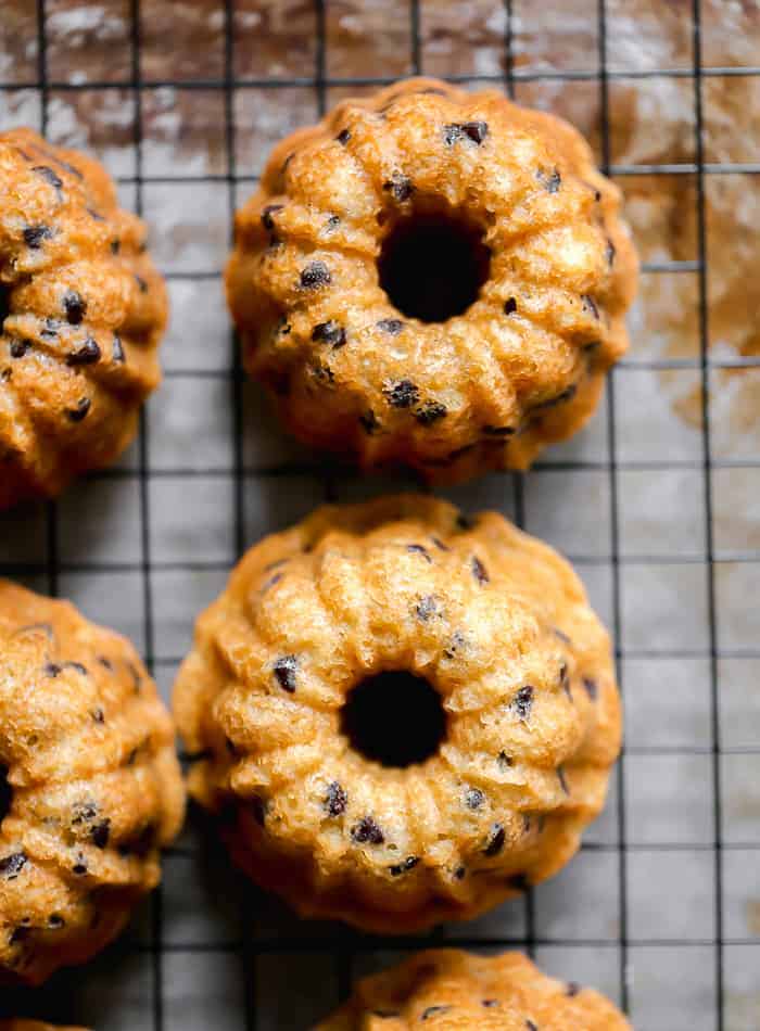 mini cakes with chocolate chips using mini bundt pan