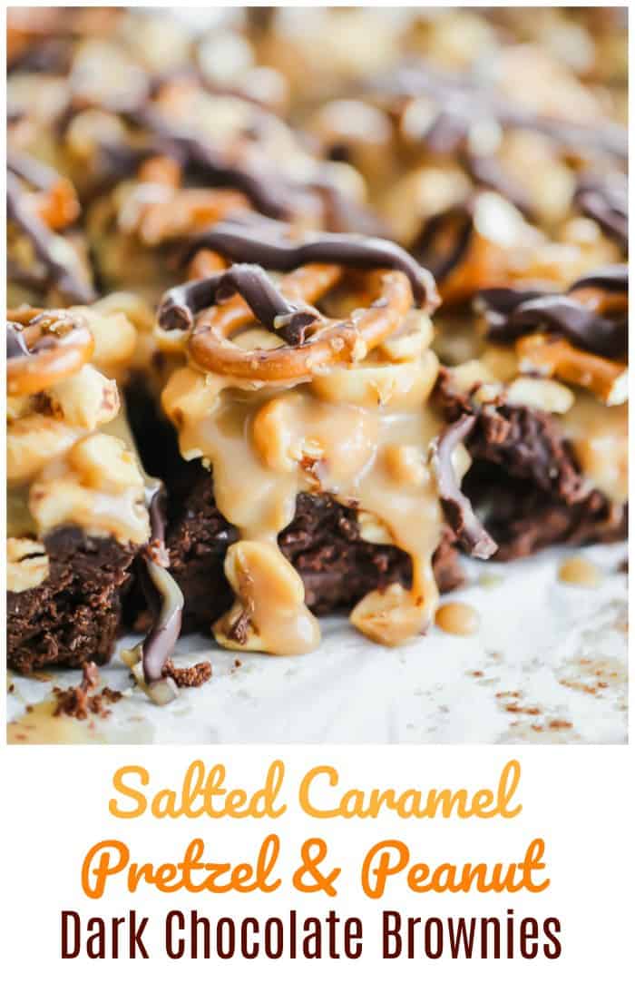 Salted Caramel Pretzel & Peanut Dark Chocolate Brownies