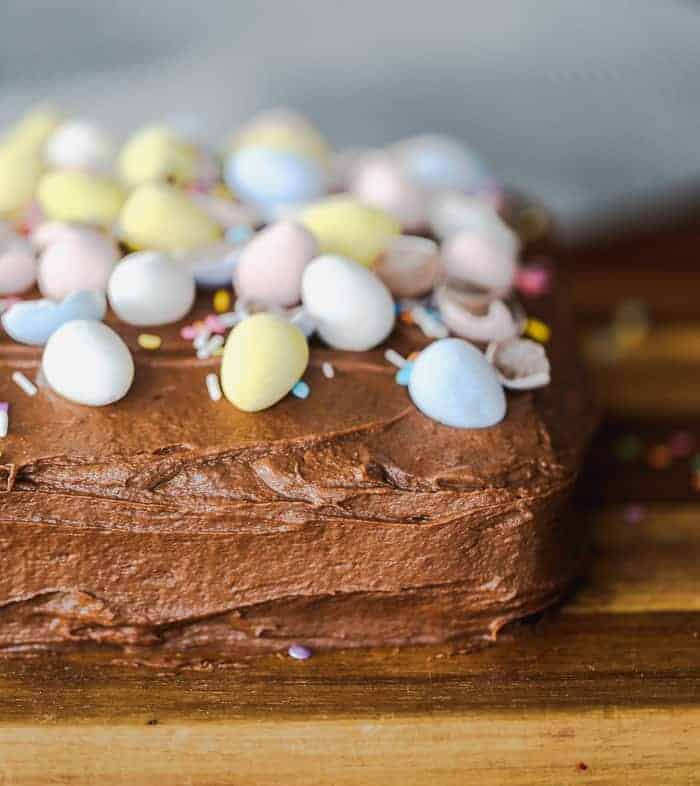 chocolate cake with easter egg candy