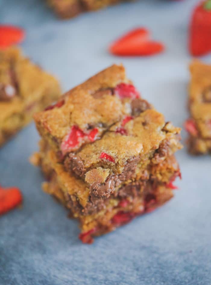 Strawberry Milk Chocolate Chip Blondie Bars