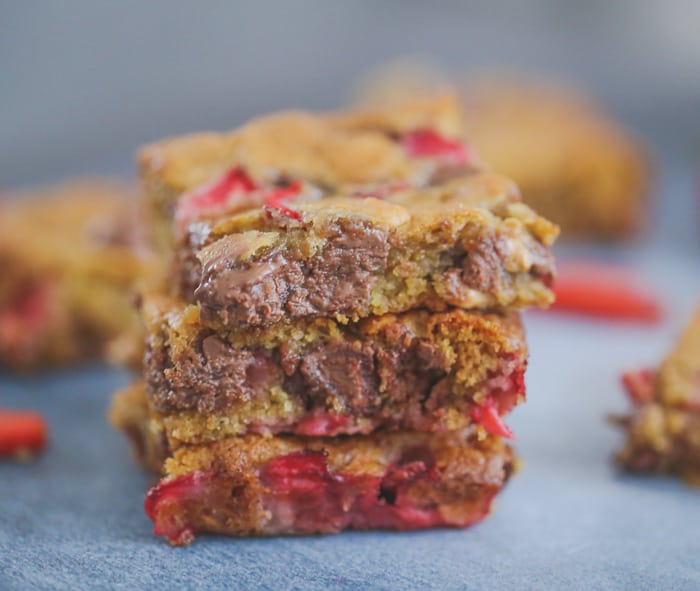 Strawberry Milk Chocolate Chip Blondie Bars