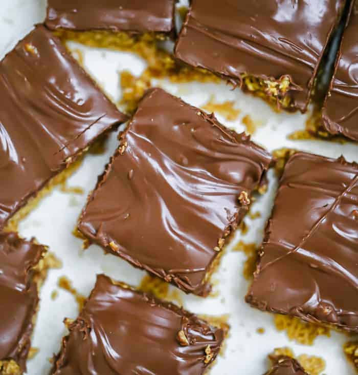OMG Honey Chex Chocolate Peanut Butter Bars cereal treats recipe gluten free