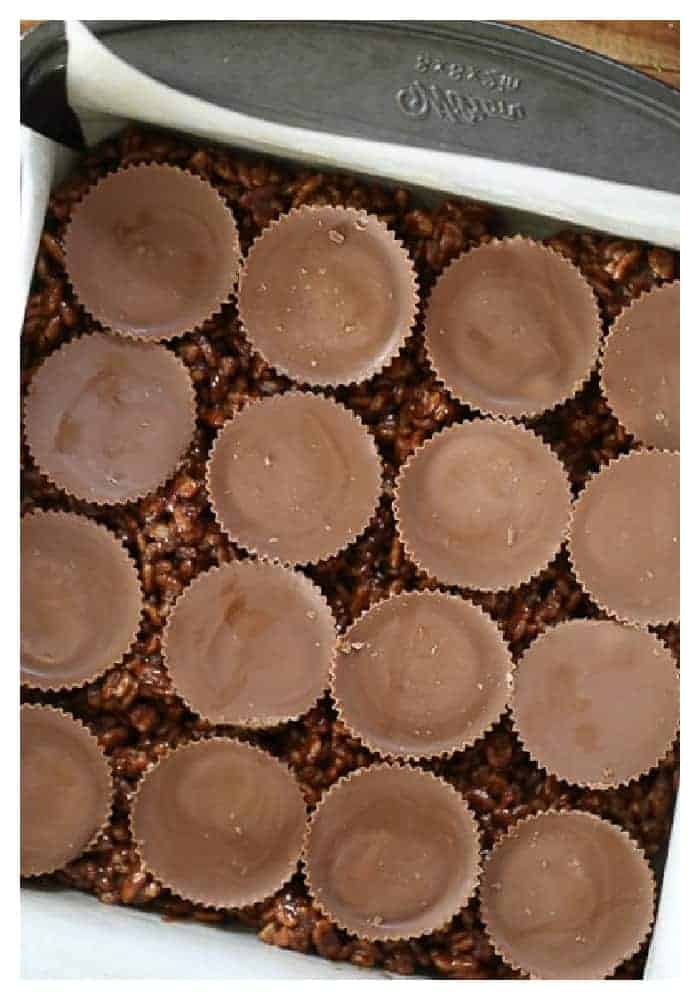 Reese's Stuffed chocolate Peanut Butter Cup Krispies Treats recipe