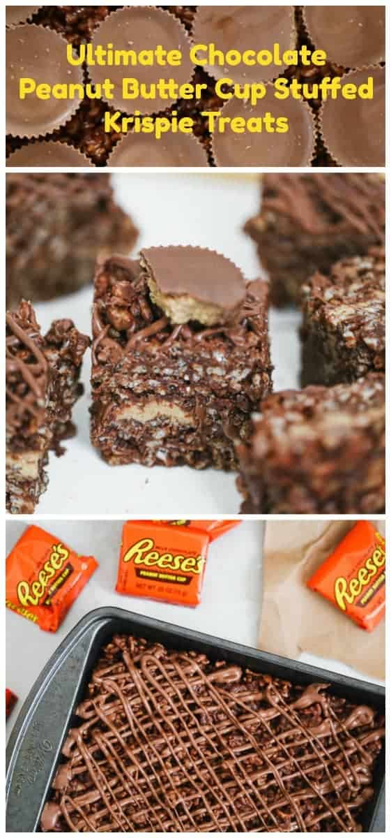 Ultimate Chocolate Peanut Butter Cup Stuffed Krispie Treats