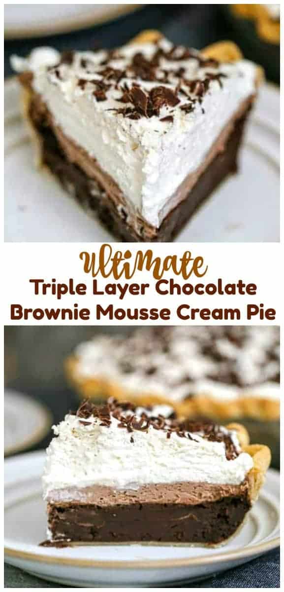 Ultimate Triple Layer Chocolate Brownie Mousse Cream Pie @ The Baking ChocolaTess