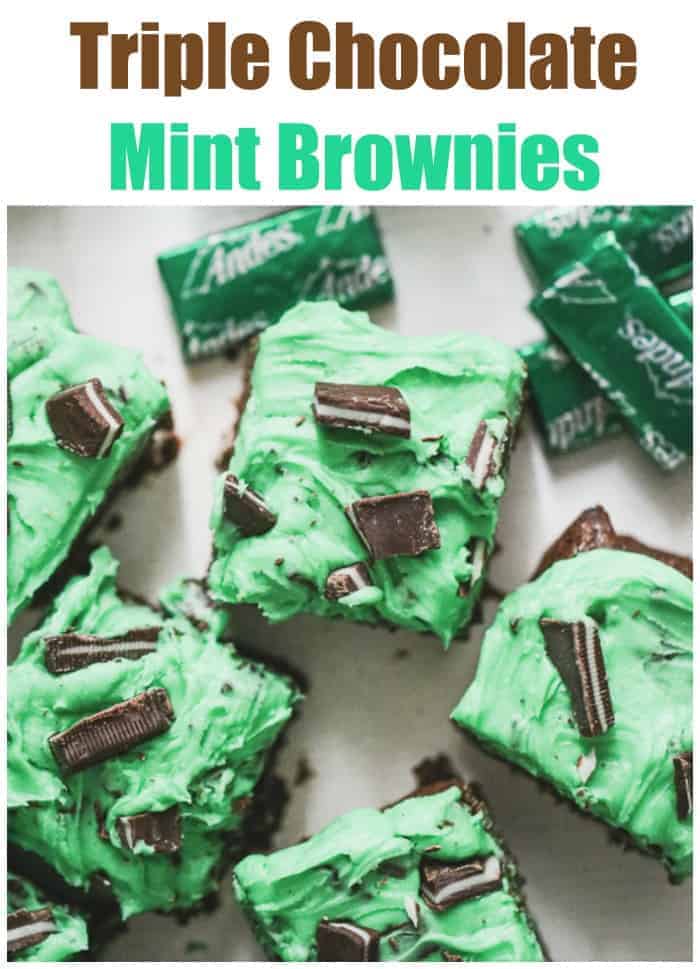 Triple Chocolate Mint Brownies with White Chocolate Buttercream Frosting