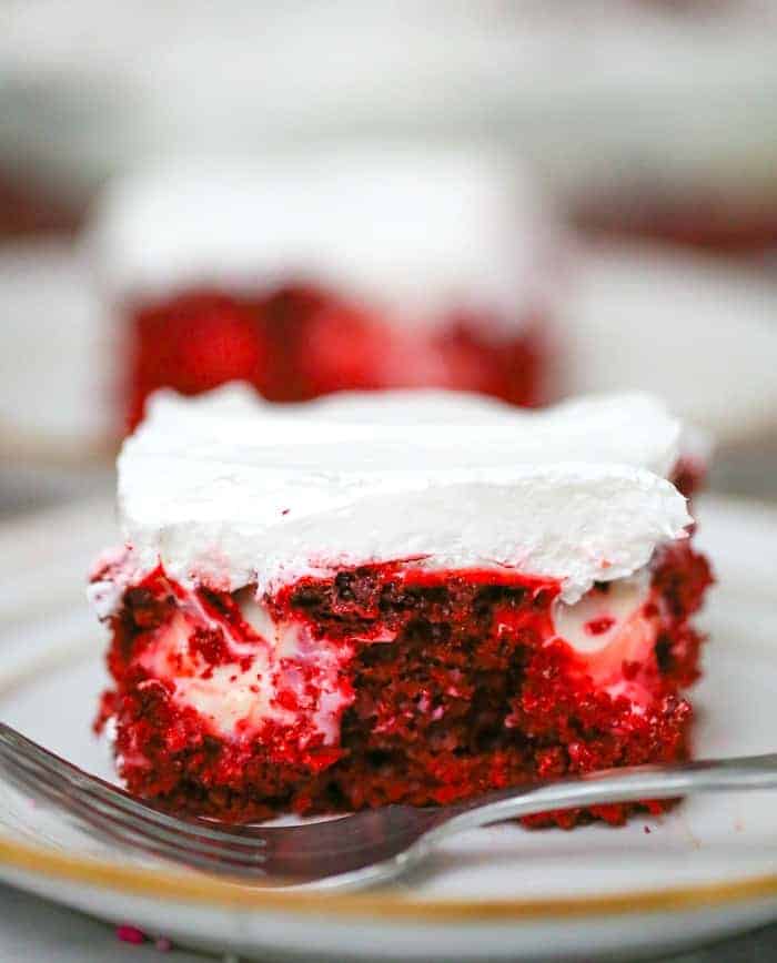 Red Velvet Cream Cheese Poke Cake dessert recipe pudding cheesecake