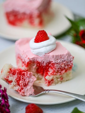 Raspberry Cream Jello Poke Cake