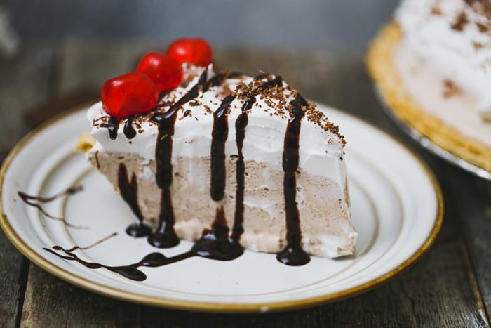 Chocolate Cream Pie&nbsp;with cherries on top