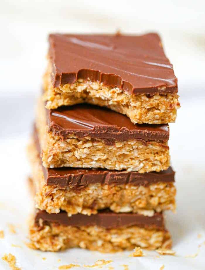 bit out of No-Bake Healthy Chocolate Peanut Butter Oatmeal Bars 