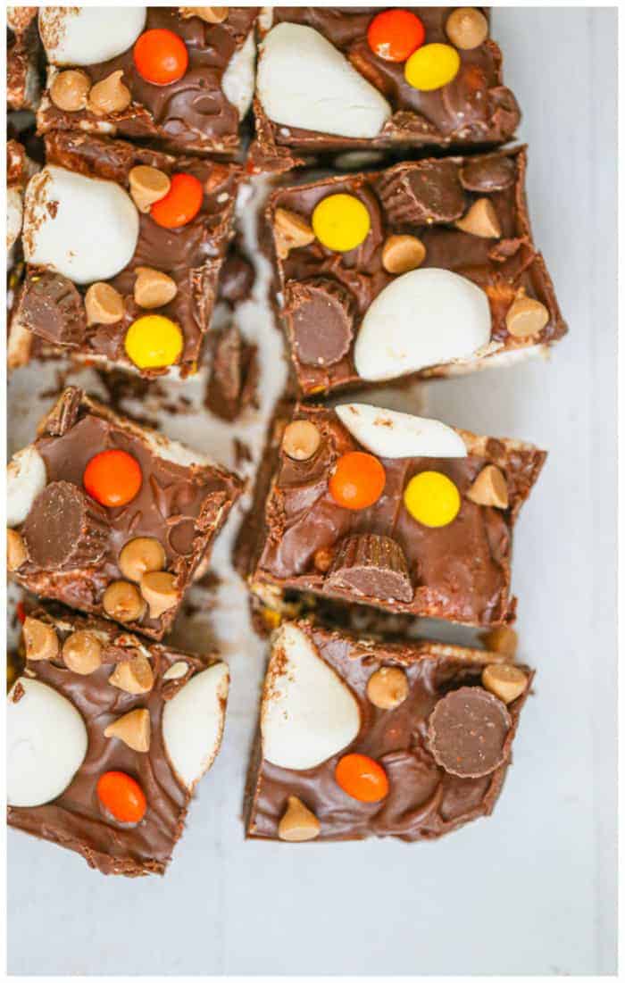 Heavenly Chocolate Peanut Butter Marshmallow Squares recipe treats