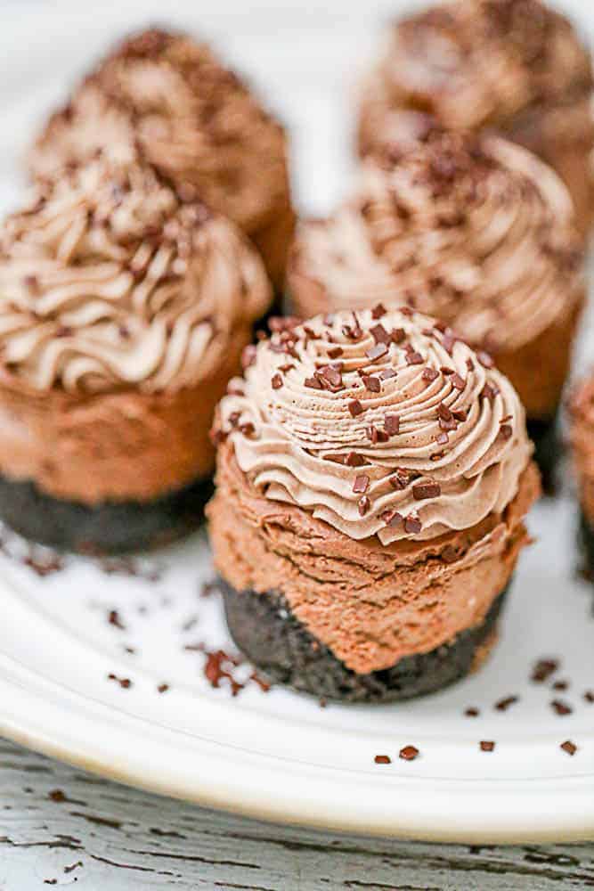 No Bake Mini Triple Chocolate Cheesecakes