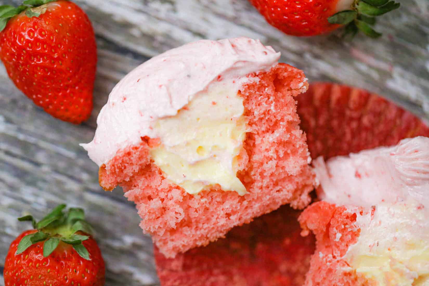 Strawberry Filled Cupcakes cream cheese