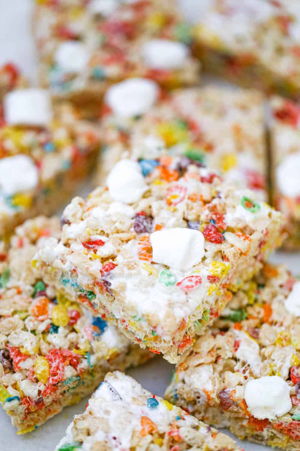 Rainbow fruity pebble Rice Krispie marshmallow Treats recipe