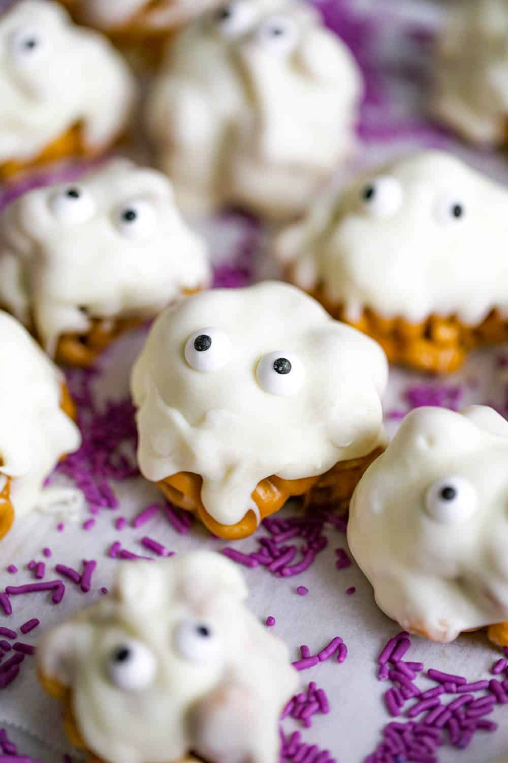 Easy Halloween Cereal Treats monster ghost white chocolate sprinkles party recipe