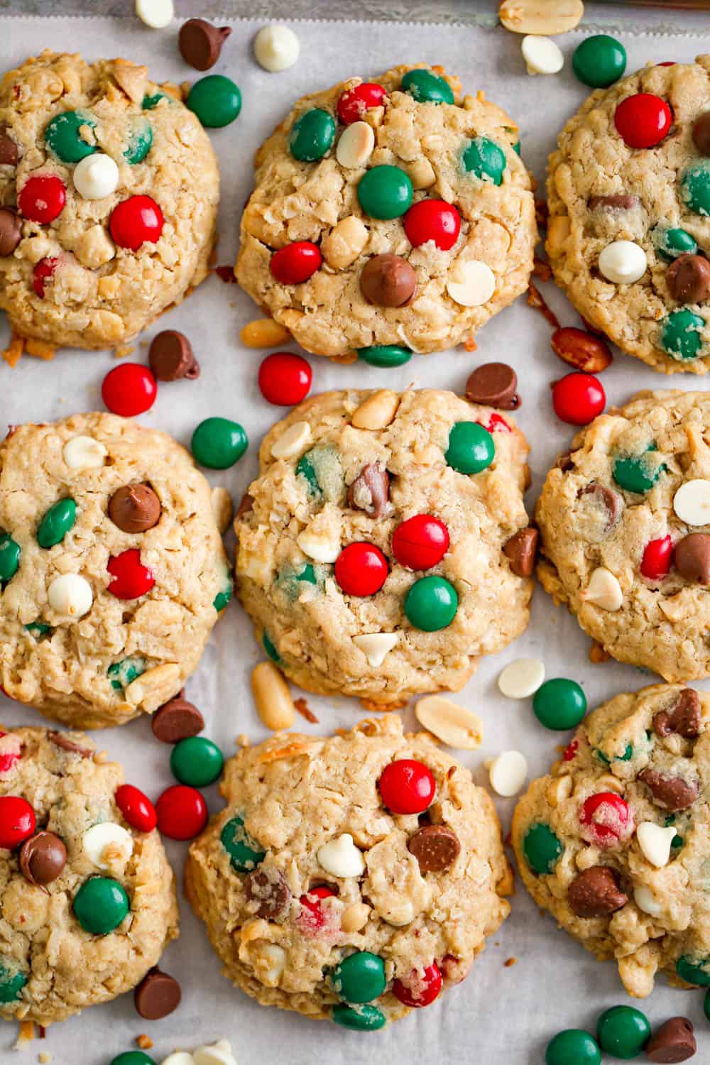 Christmas Cowboy Cookies on a tray candy desserts recipe