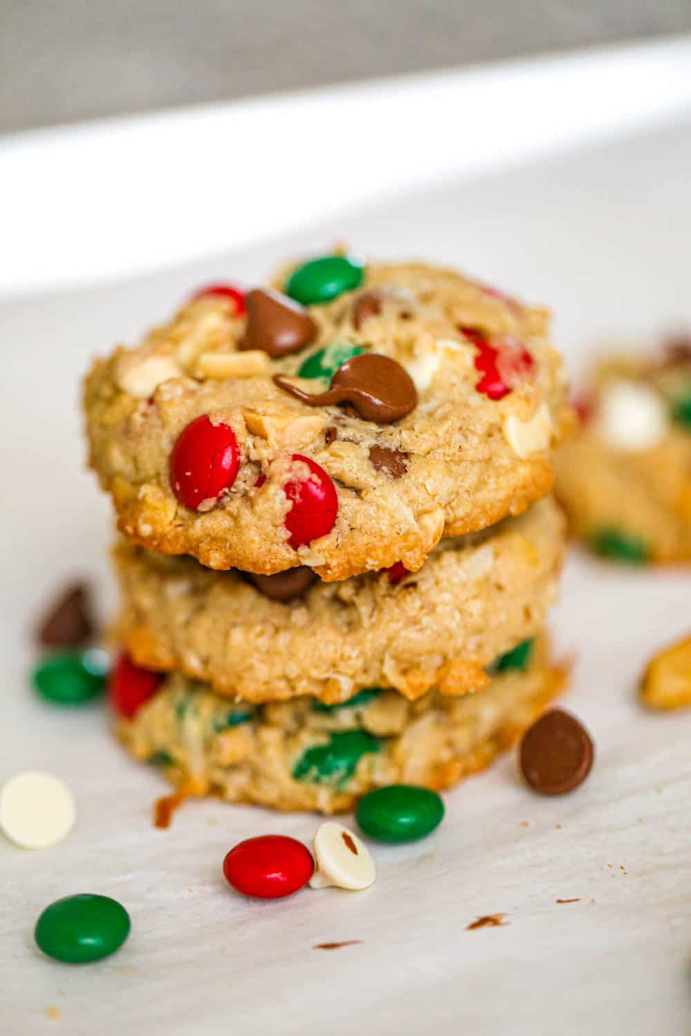 stack of Christmas Cowboy Cookies christmas recipe
