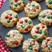 Christmas Cowboy Cookies on a stone round