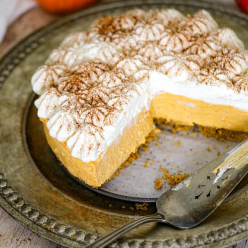 view of sliced No Bake Pumpkin Cheesecake