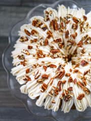 Pumpkin Bundt Cake with cream cheese frosting - front view