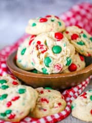 M&M Christmas Cookies in a bowl