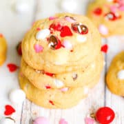 stack of Valentine's Day M&M Cookies