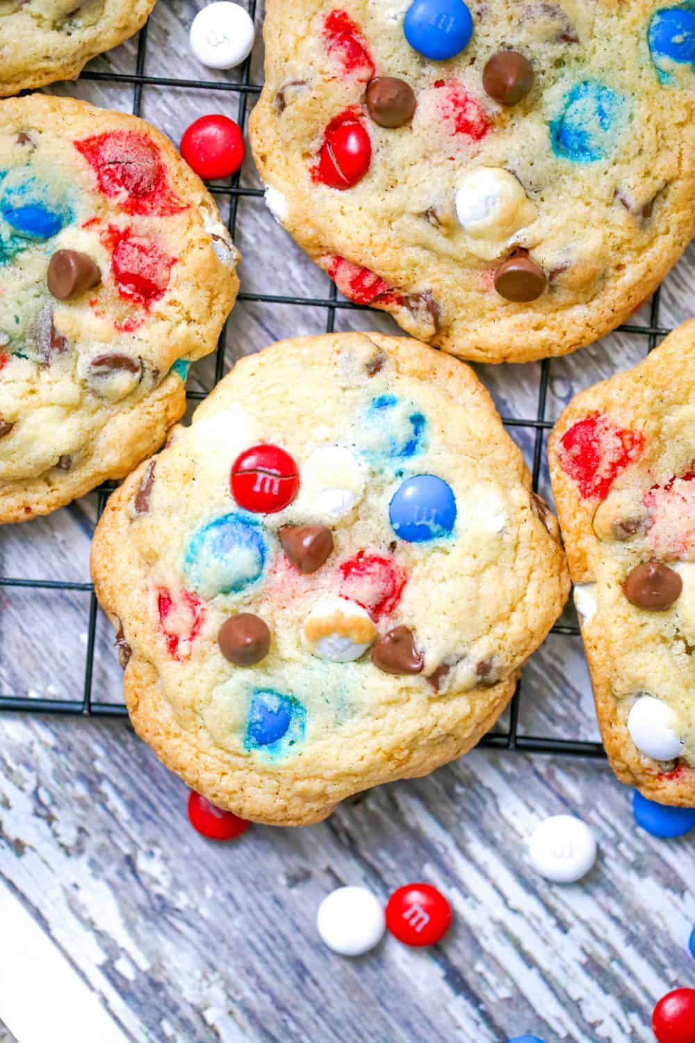 m&m cookies loaded with chocolate chips