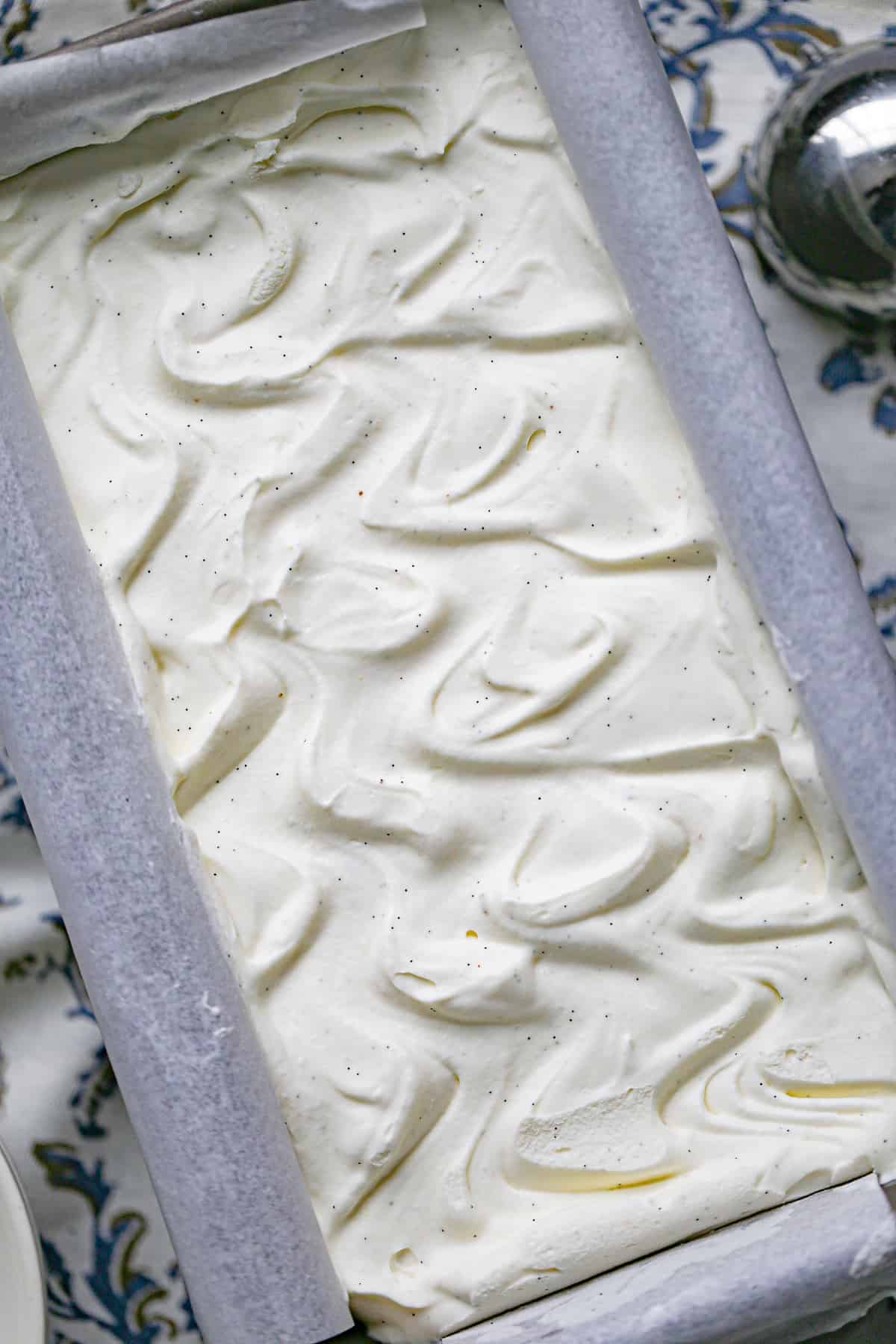 vanilla bean ice cream in a loaf pan