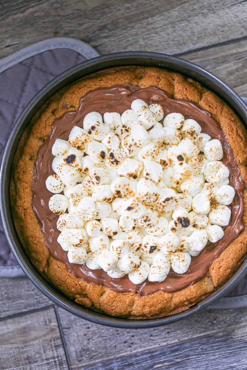 S'mores Cookie Cake in a pan
