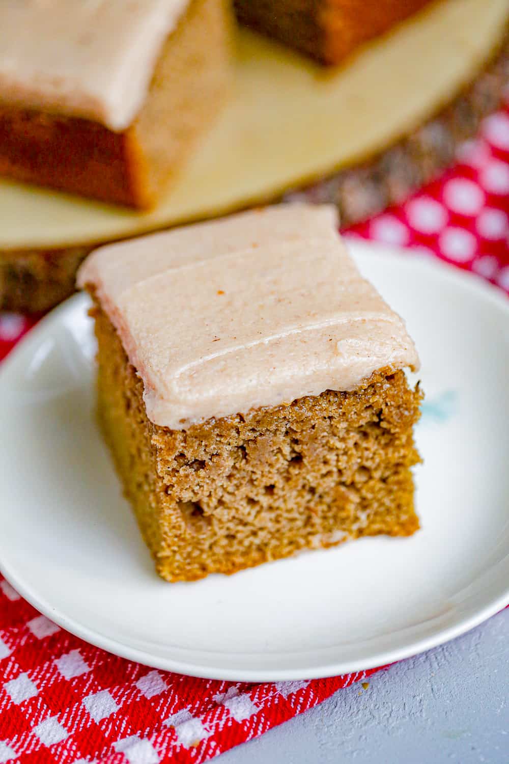 slice of apple spice cake with apple butter