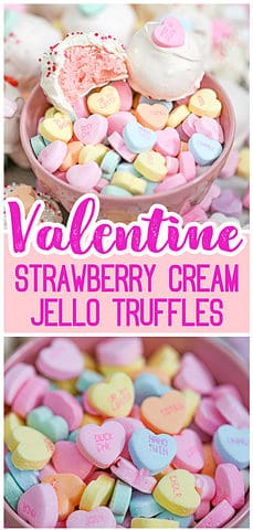 Strawberry Cream Jello Truffles using conversation hearts