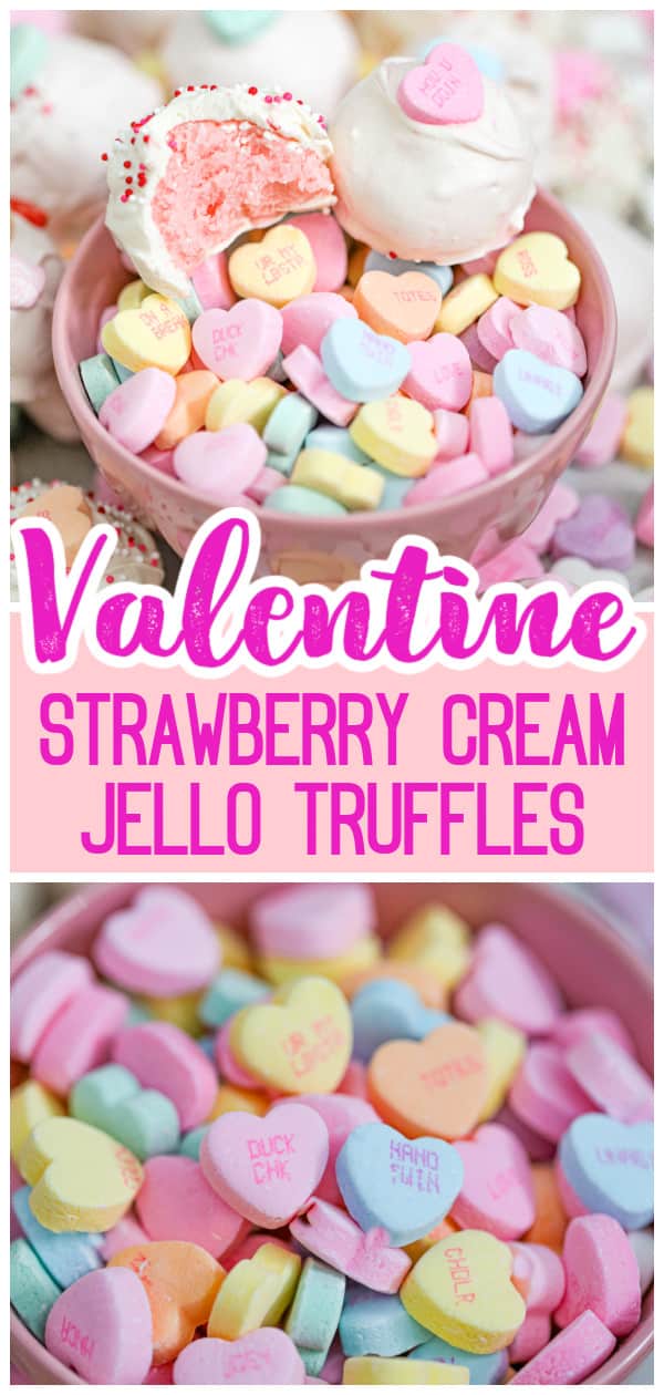 Strawberry Cream Jello Truffles using conversation hearts