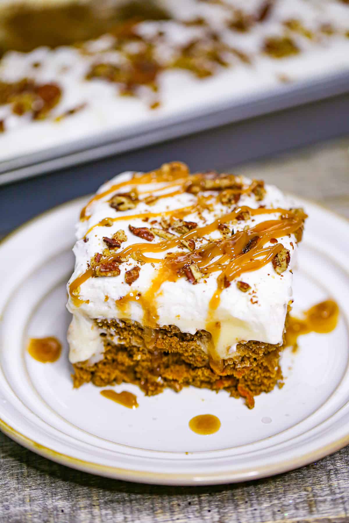 carrot poke cake with cheesecake pudding