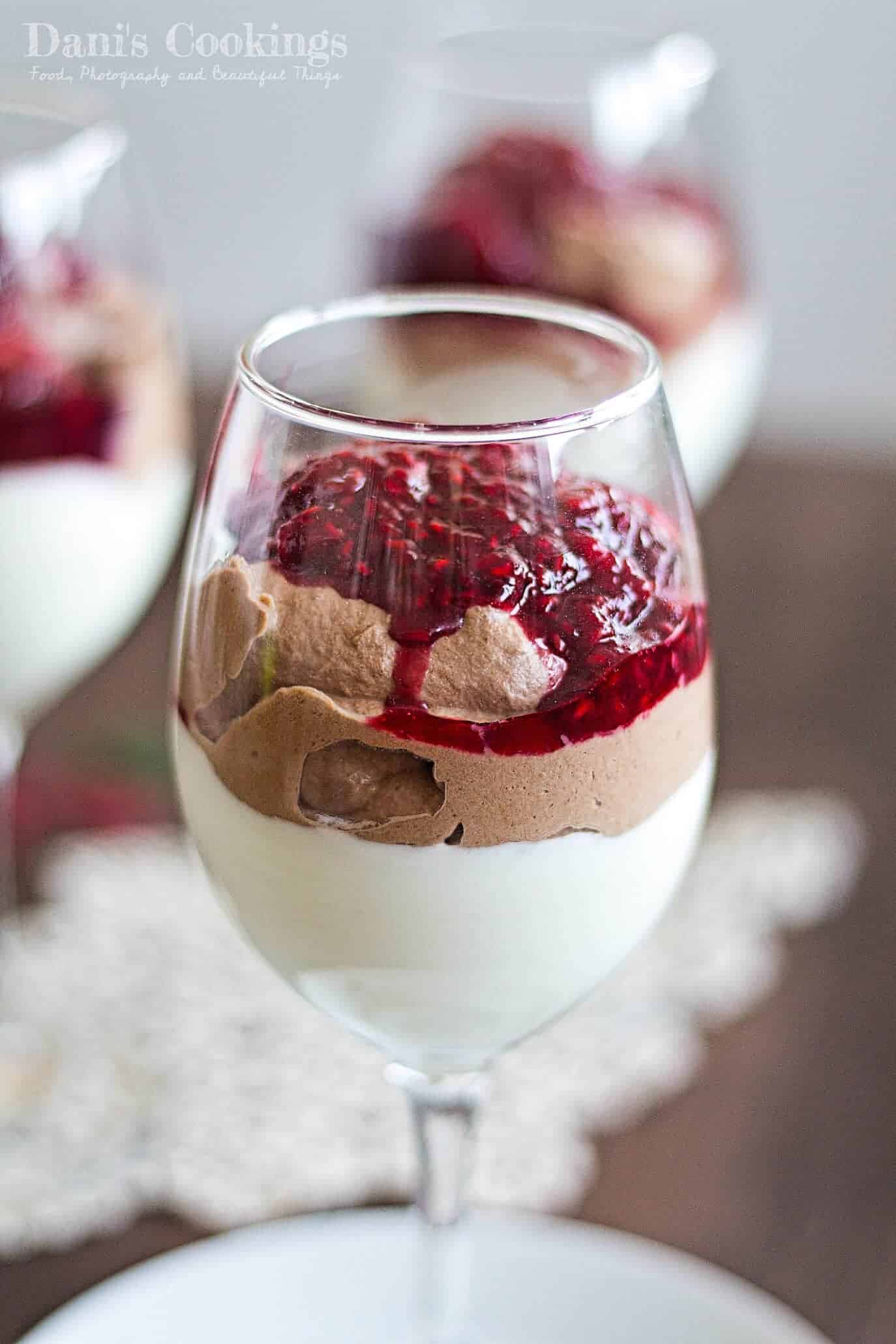 mousse with raspberry sauce