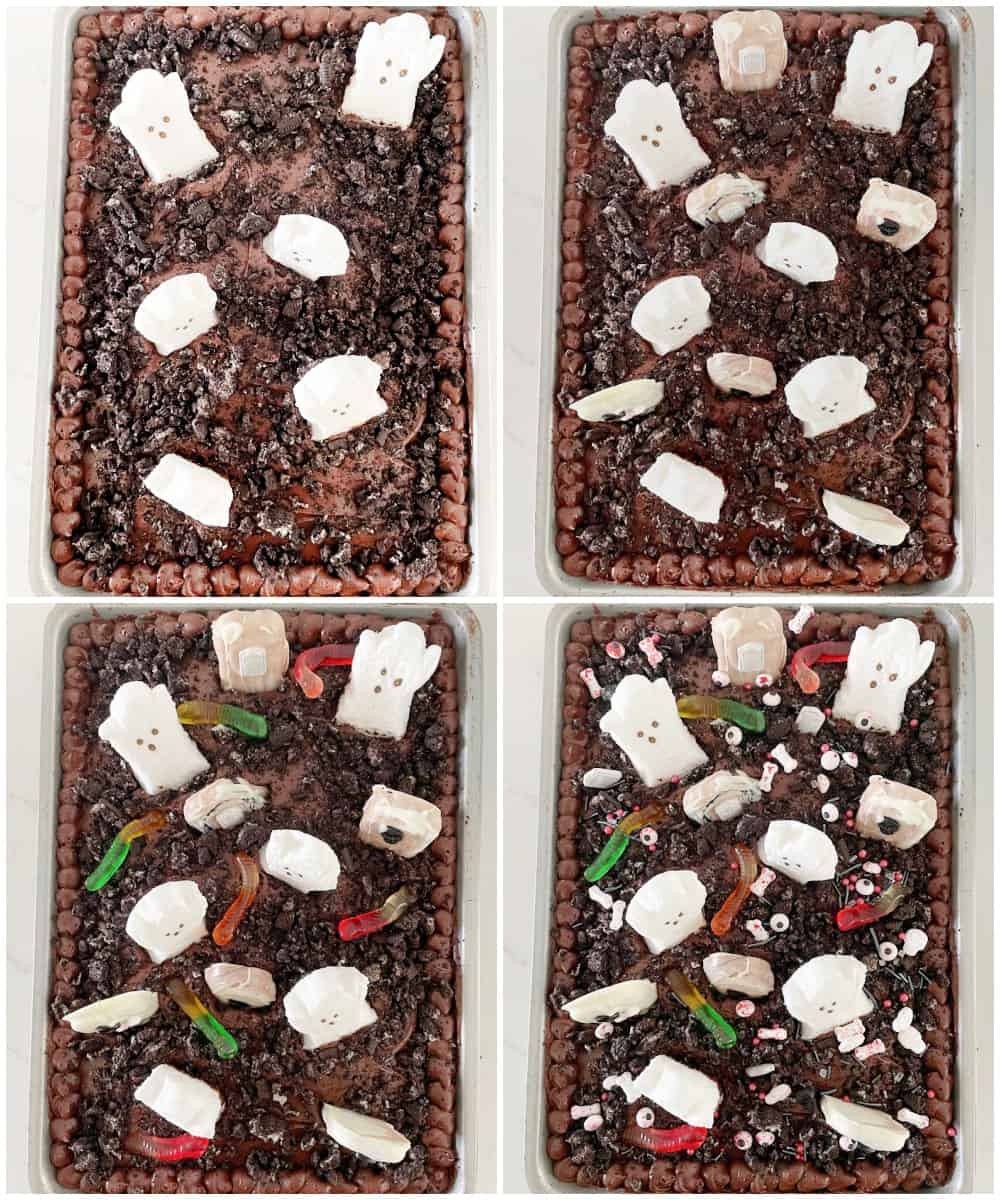 Halloween Graveyard Dirt Cake recipe ghost candy chocolate