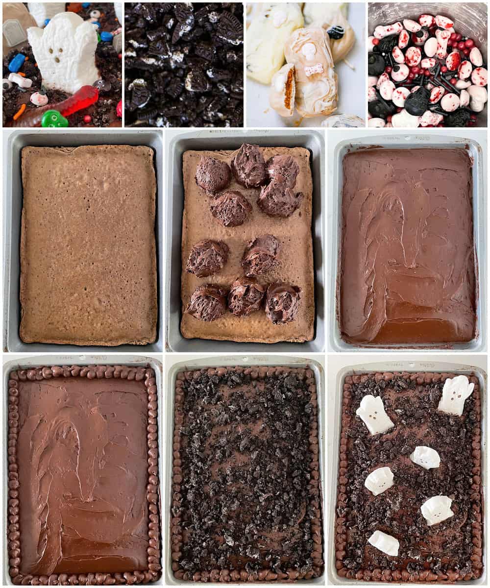 Halloween Graveyard Dirt Cake recipe ghost candy chocolate