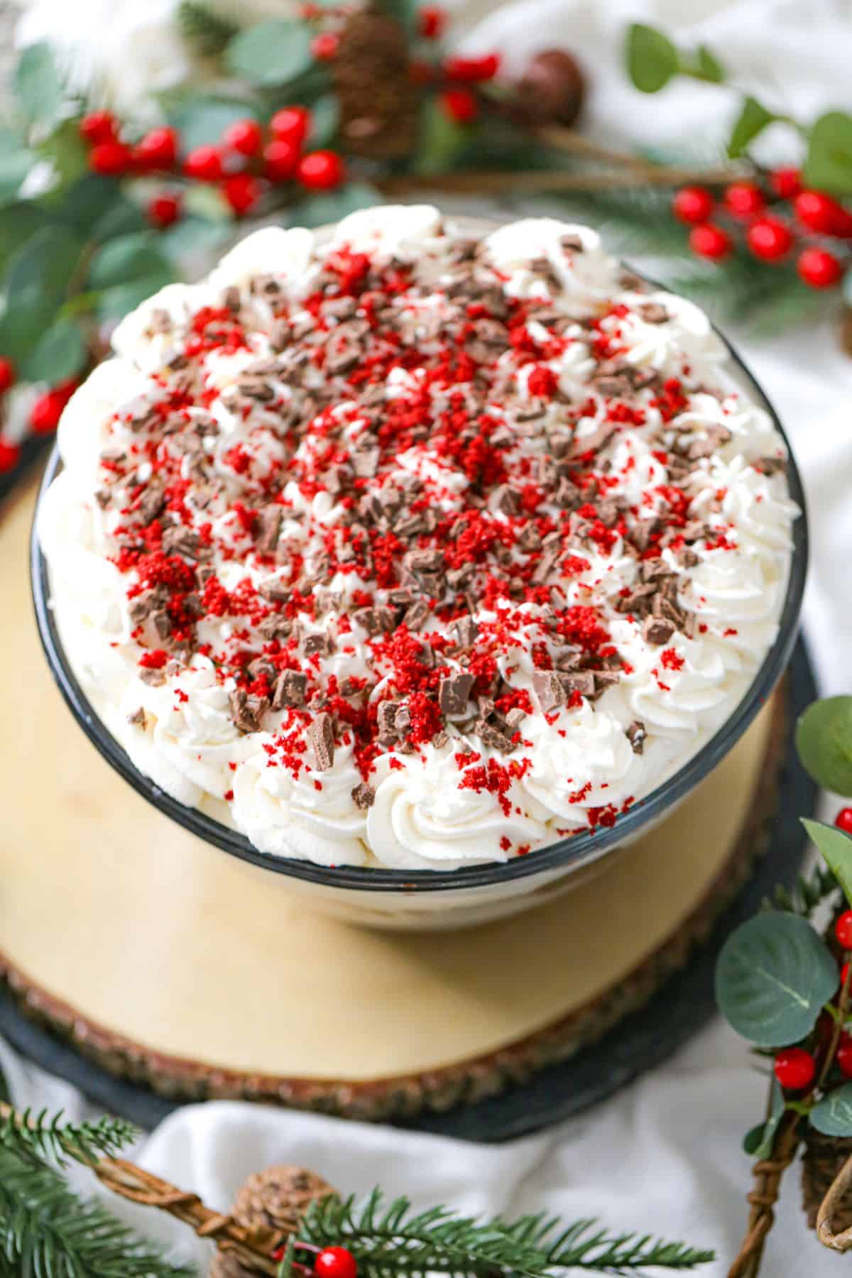 red velvet cream cheese trifle dessert recipe Christmas or Valentine's Day