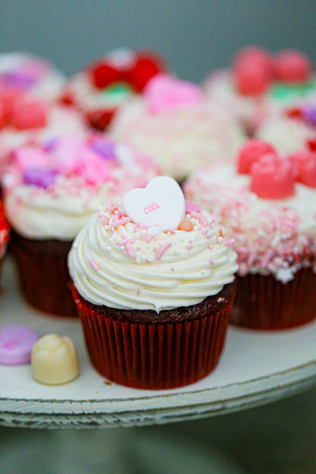 Brach's candy cupcakes for valentines day - red velvet with cream cheese frosting recipe