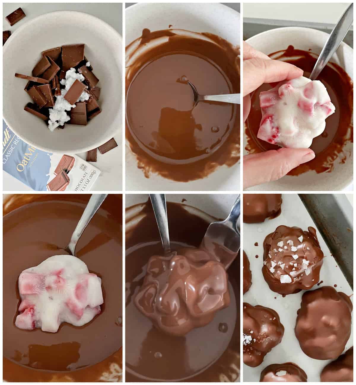 making frozen chocolate covered strawberry yogurt clusters tutorial
