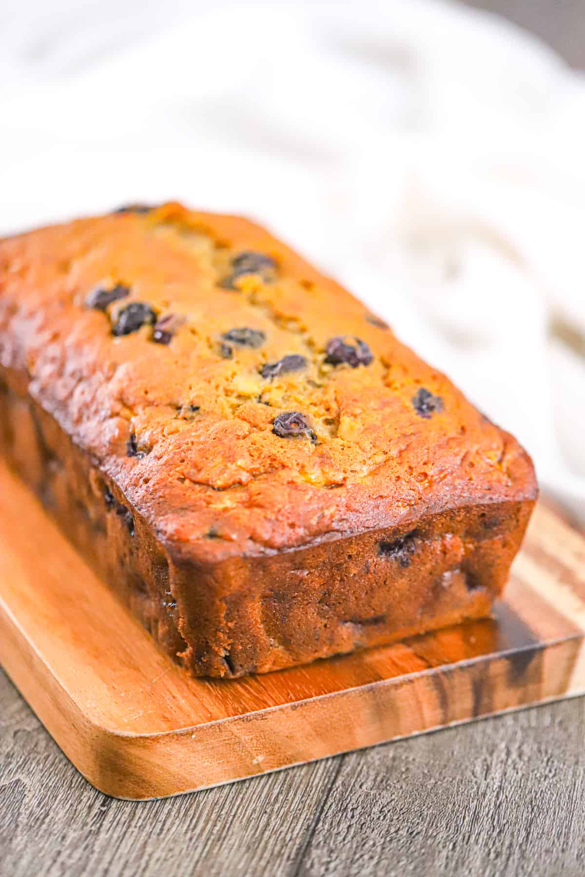 loaf of easy and moist blueberry banana bread recipe