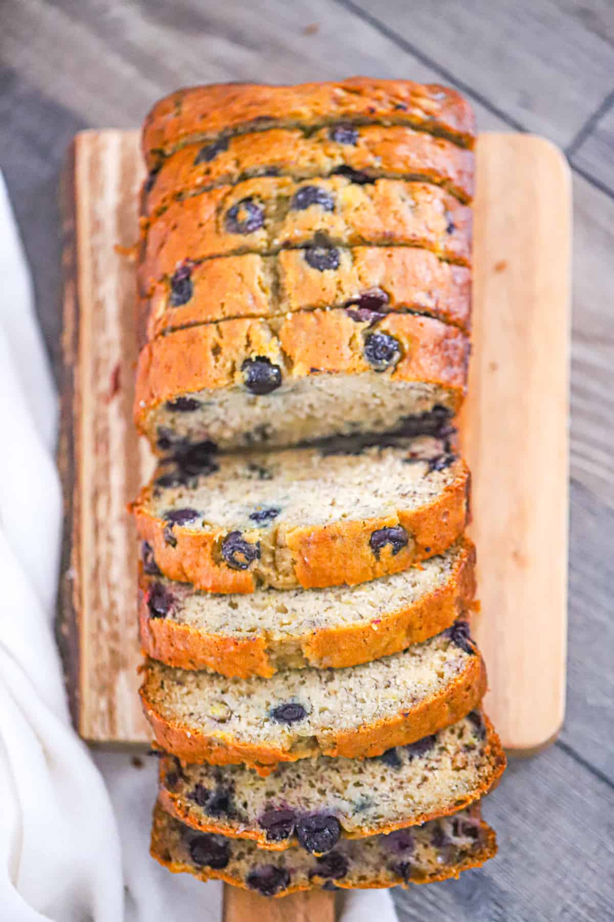 slices of easy and moist blueberry banana bread 