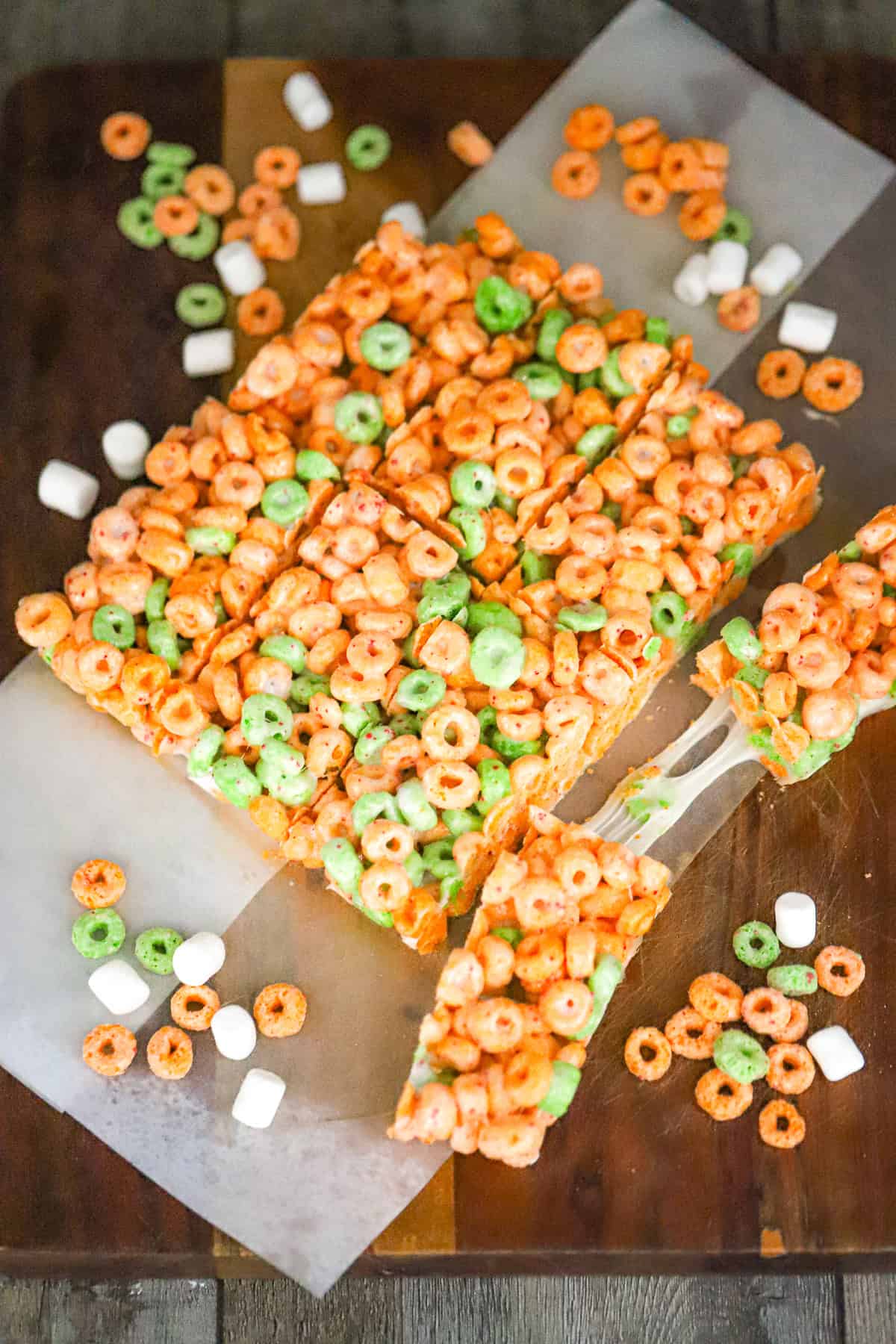 gooey apple jacks marshmallow bars stacked