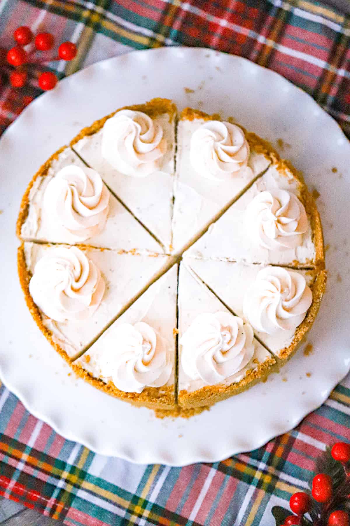 slice of vanilla bean cheesecake on a plate