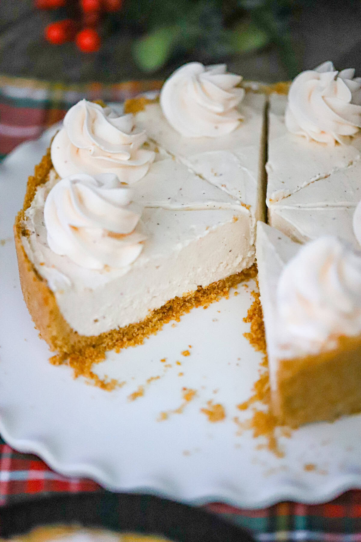 vanilla bean cheesecake topped with berries
