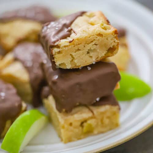 Chocolate-Dipped Green Apple Blondies