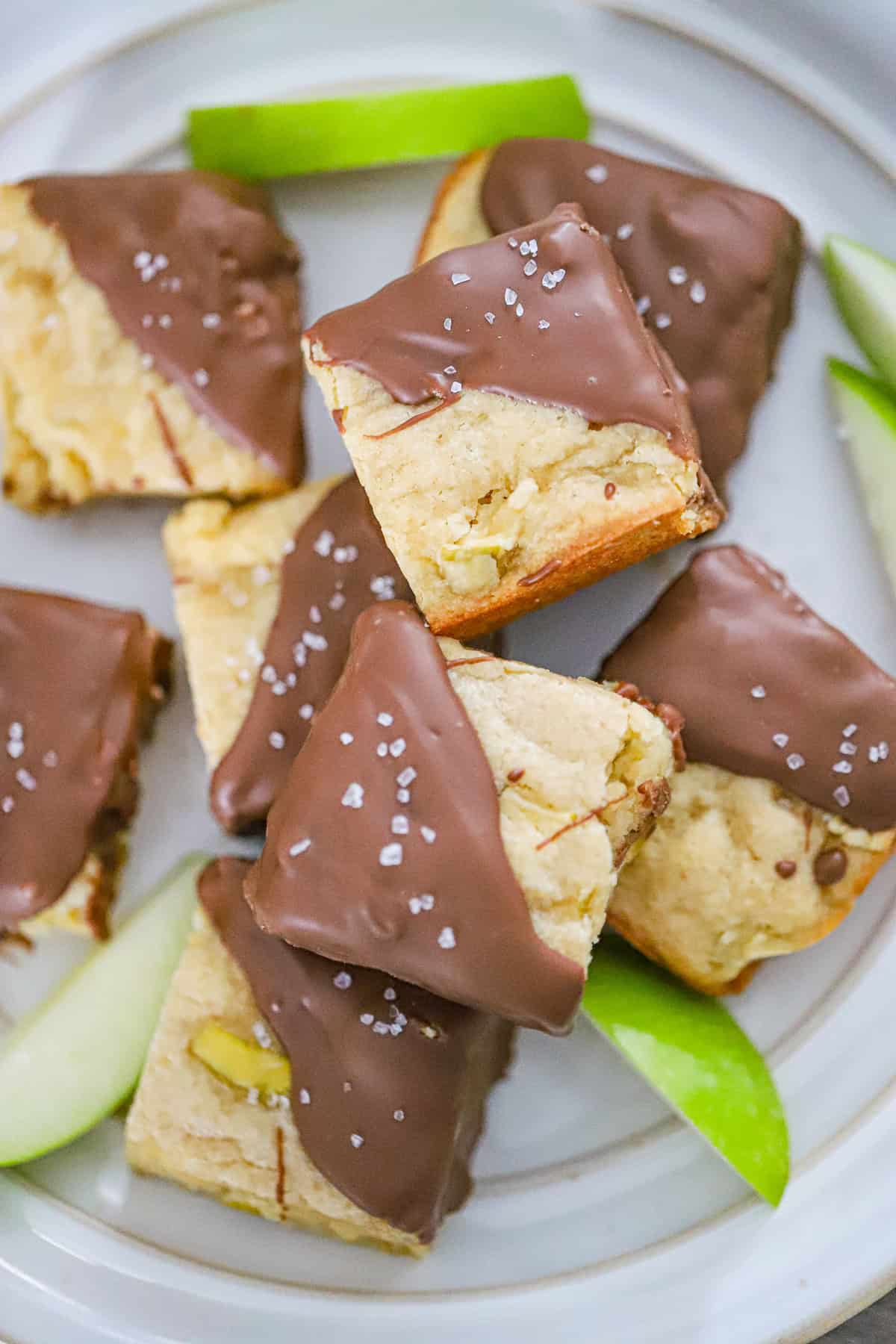 Chocolate-Dipped Green Apple Blondies