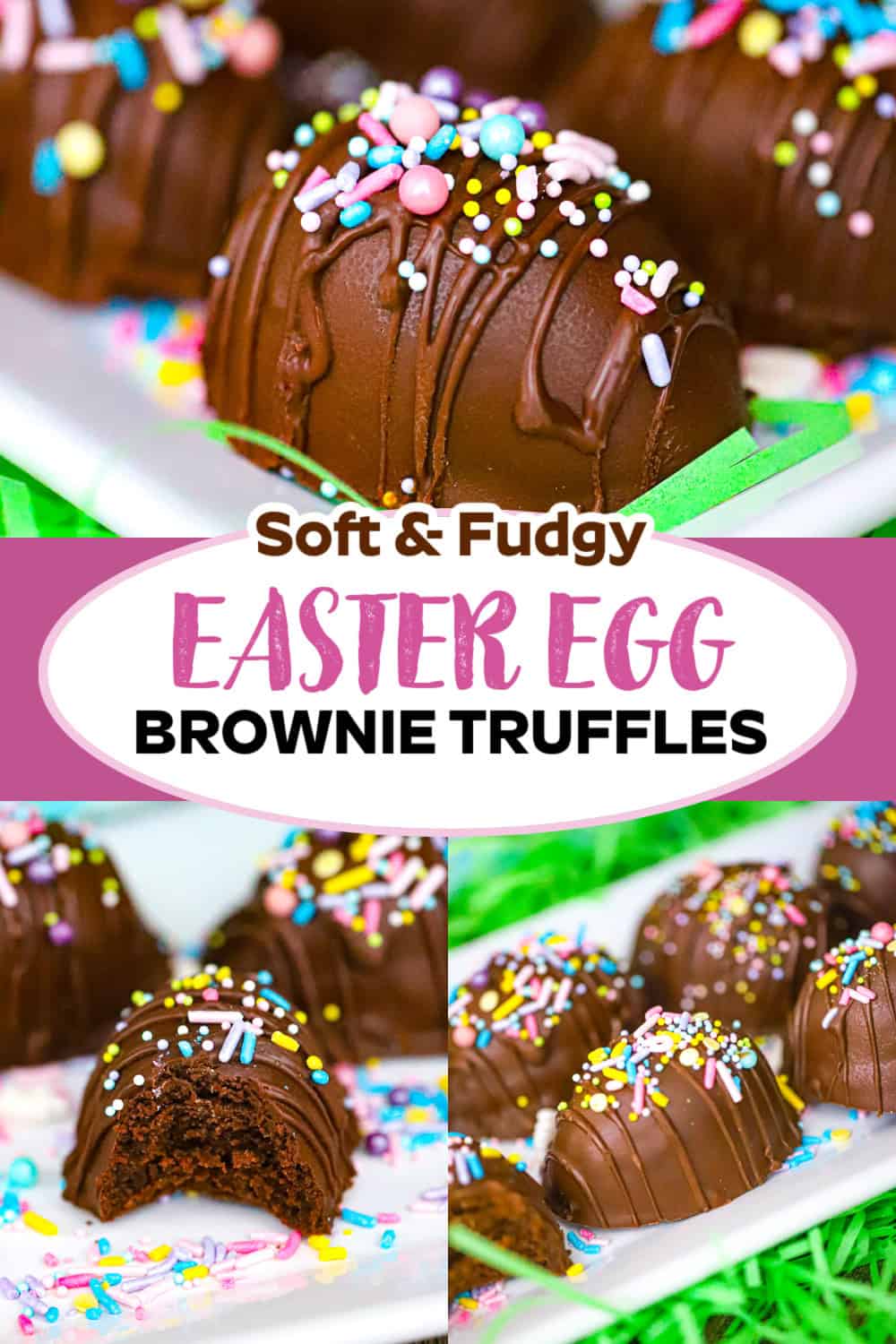 Easter egg brownie truffles with pastel chocolate drizzle
