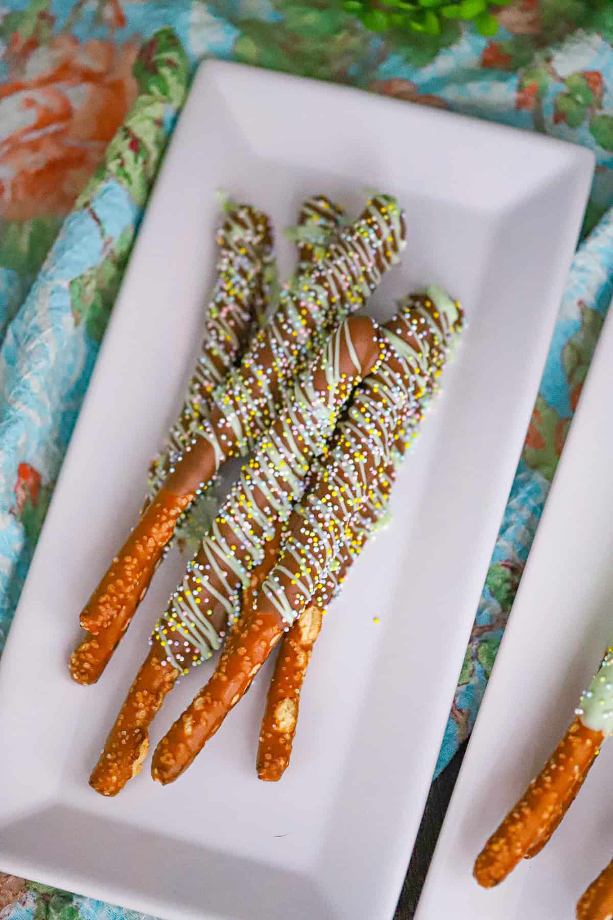 Chocolate Dipped Spring Sprinkle Pretzel Rods